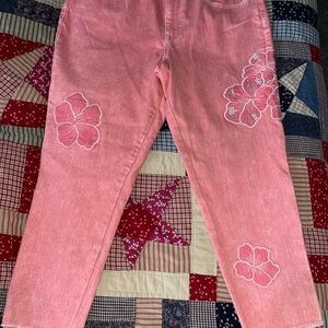 DG2 Pink Floral Embroidered Pants